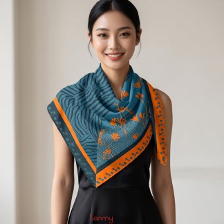 Khăn lụa vuông xanh cam 100x100cm